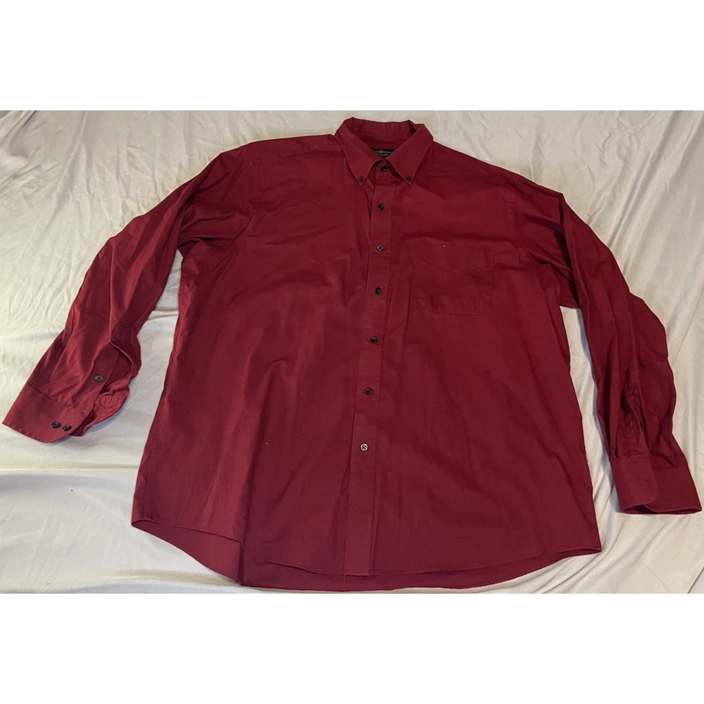 Club Room Dress Shirt Mens 17.5 34/35 Red Solid Regular Fit Pinpoint LS
